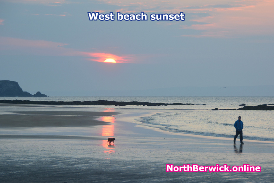 North Berwick West Bay sunset over Fife