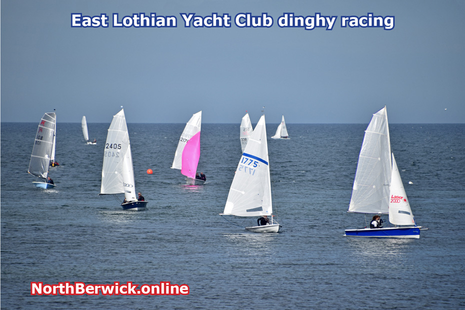 East Lothian Yacht Club dinghy sailing off North Berwick